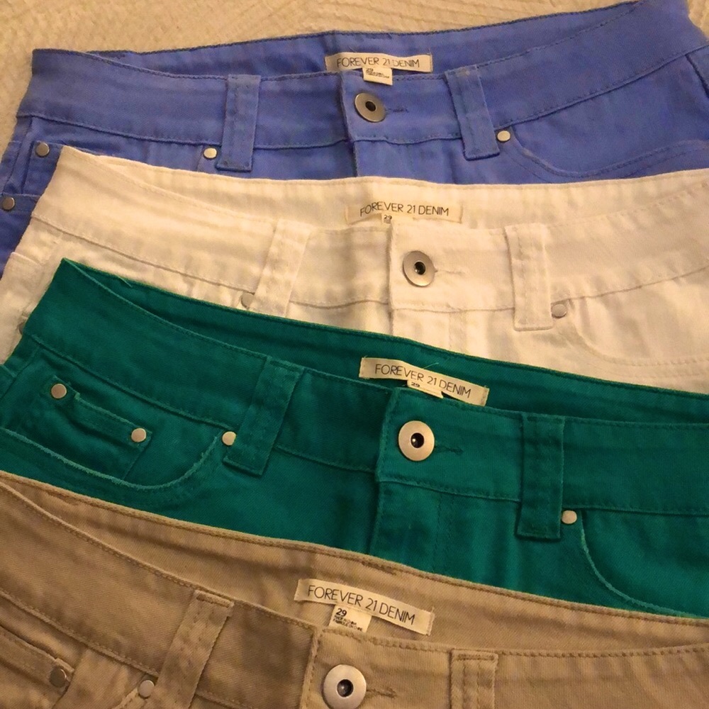 Forever 21 Distressed Jean Shorts New in  Light Blue, White, Green & Taupe.